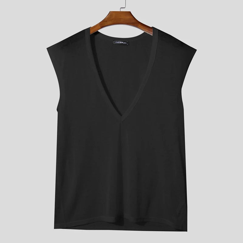 Incerun Oversized Deep V-Neck Tank Top | Purple, Black & Beige | S–5XL