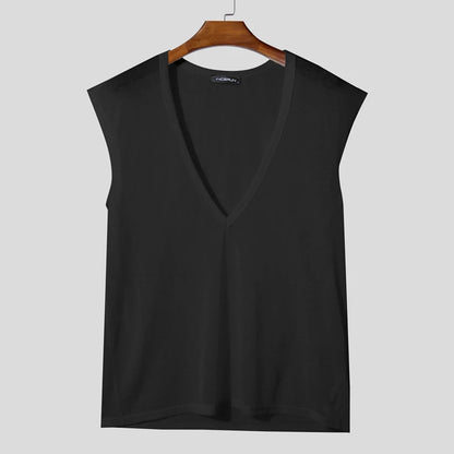 Incerun Oversized Deep V-Neck Tank Top | Purple, Black & Beige | S–5XL