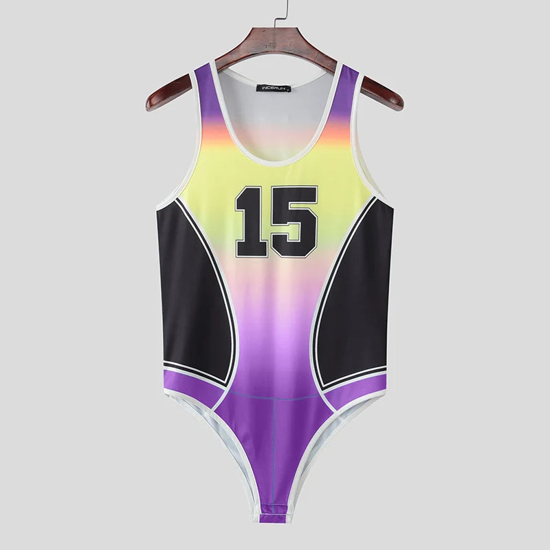 Sleeveless Bodysuit – Purple, Blue & Green | S–5XL | Polyester & Lycra