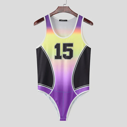 Sleeveless Bodysuit – Purple, Blue & Green | S–5XL | Polyester & Lycra