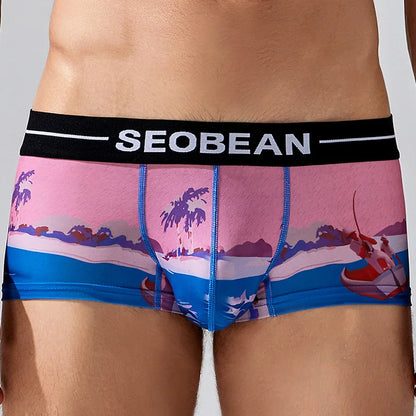 Seobean Low-Waist Printed Boxer Briefs – 4 Prints | M–2XL | Polyester & Elastane