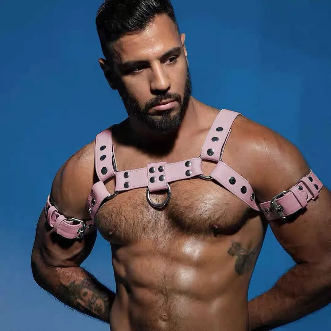 Chest Harness with Armband – 2 Colours | S–2XL | Genuine Leather & Metal