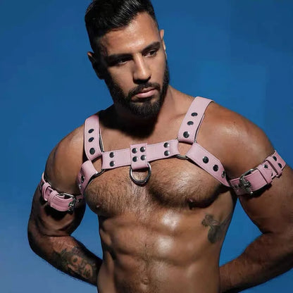 Chest Harness with Armband – 2 Colours | S–2XL | Genuine Leather & Metal