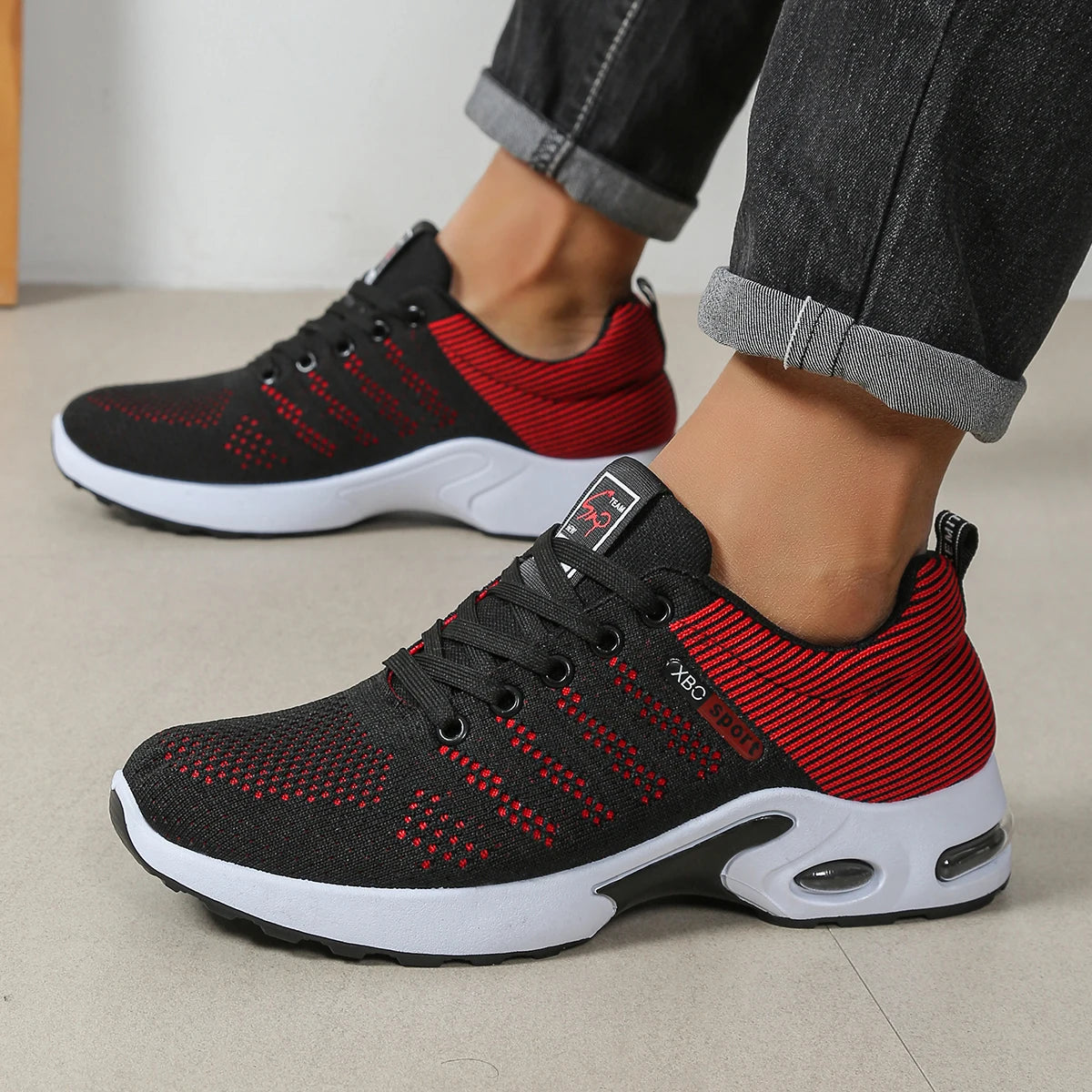 Breathable Lace-Up Sneakers | Black, Blue, Red | EU 39–45