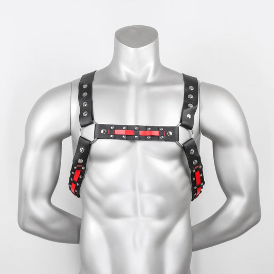 Body Harness – Black & Red | One Size | Faux Leather