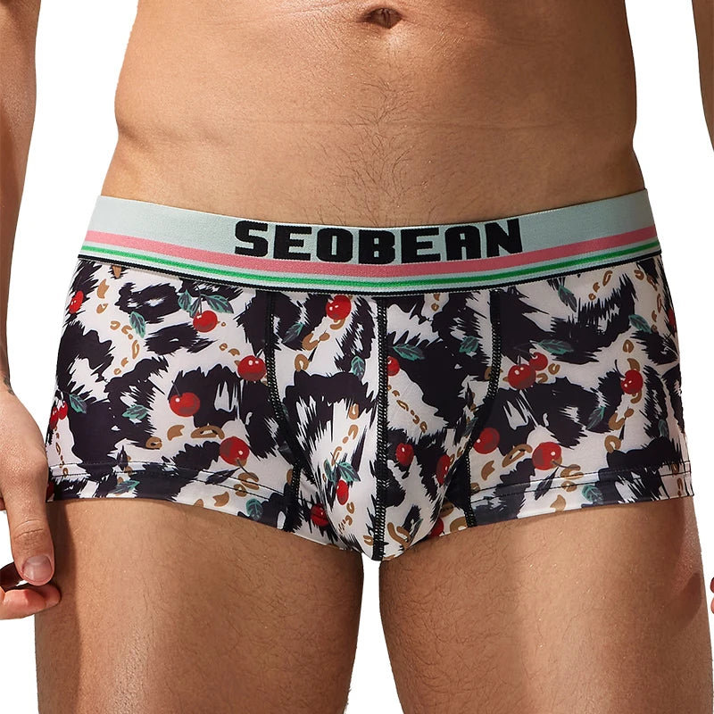 Printed Stretch Boxer Shorts – Cherry Black, Cherry Blue & Flowers | M–2XL | Polyester & Elastane