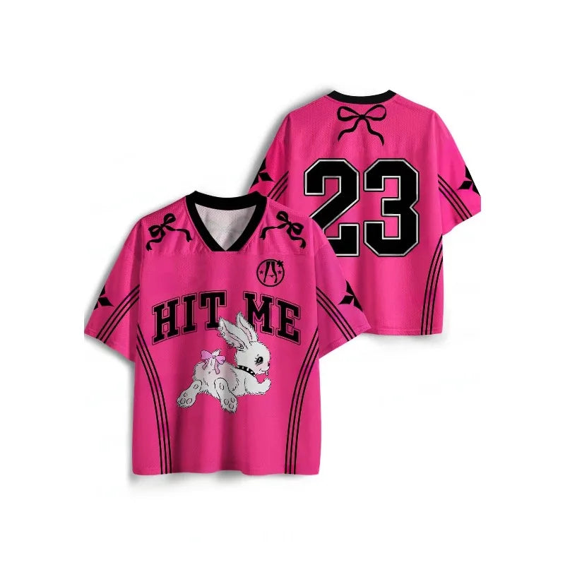 Y2K V-Neck Sport Jersey – Hit Me Print | S–6XL | Polyester