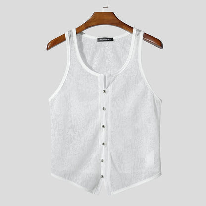 INCERUN Lace Transparent Tank Top – Sheer Bold Men's Vest | S–5XL