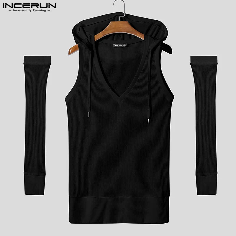 Incerun Hooded Tank Top with Detachable Sleeves