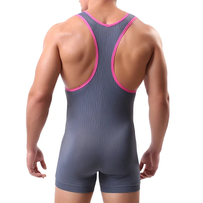 Seamless Wrestling Bodysuit – Black, Gray & White | S–XL | Lycra