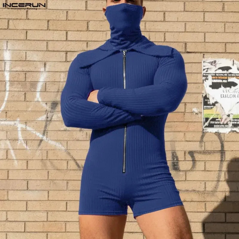 Turtleneck Bodysuit – Black, Blue & Brown | S–3XL | Polyester & Spandex