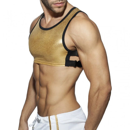 Crop Top Harness – Gold | One Size | Faux Leather