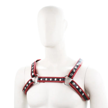 Chest Harness – Black & Red | One Size | Faux Leather
