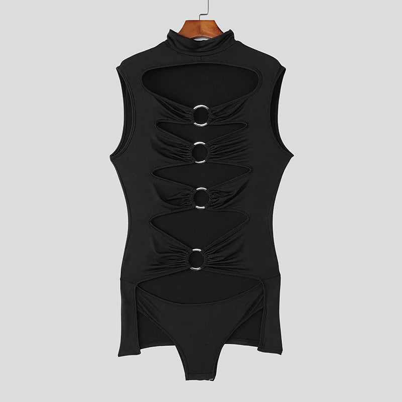 Turtleneck Hollow-Out Sleeveless Bodysuit – 3 Colours | S–5XL | Polyester & Spandex
