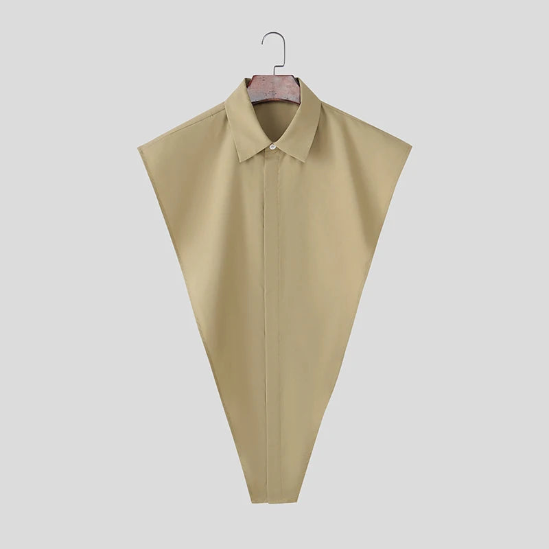 Irregular Split Sleeveless Shirt – Khaki, Blue & Black | S–5XL