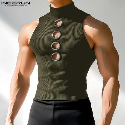 Hollow Out Knitted Tank Top | Turtleneck | 3 Colours | S–5XL