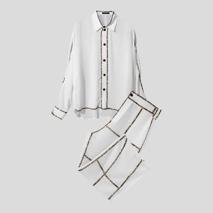 INCERUN Men's See-Through Patchwork Set – Sheer Long Sleeve Shirt & Pants | S–5XL