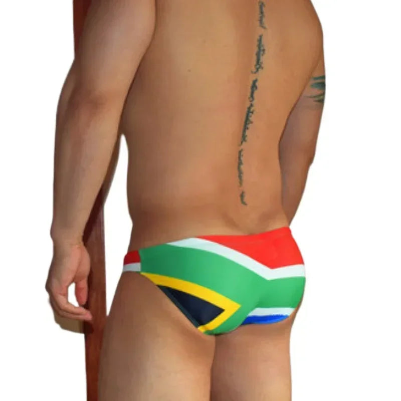 Flag Print Swim Brief – 6 Designs | S–2XL | Polyester & Elastane