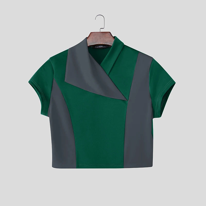 INCERUN Short Sleeve Crop Top Patchwork – Bold Men's Crop Top | S–5XL