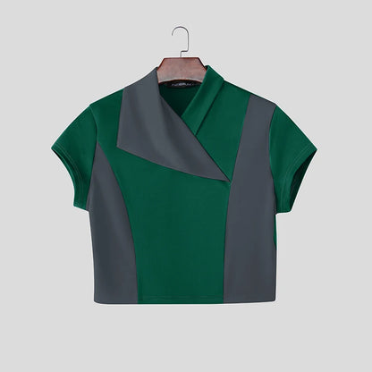 INCERUN Short Sleeve Crop Top Patchwork – Bold Men's Crop Top | S–5XL