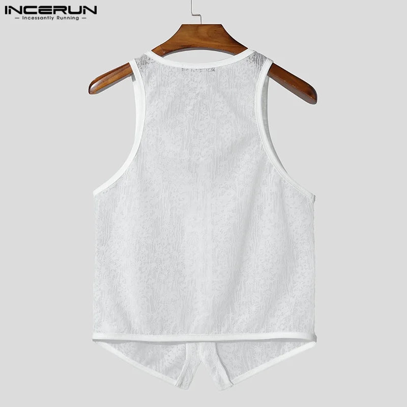 INCERUN Lace Transparent Tank Top – Sheer Bold Men's Vest | S–5XL
