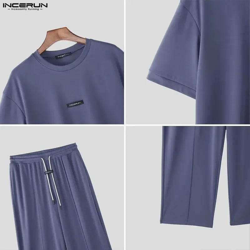 INCERUN Men's T-Shirt & Pants Set – Loose Fit Casual Co-ord | S–5XL