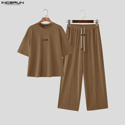INCERUN Men's T-Shirt & Pants Set – Loose Fit Casual Co-ord | S–5XL