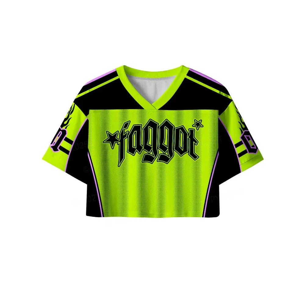 Y2K Faggot Mesh Sport Crop Top – Green | S–4XL | Polyester