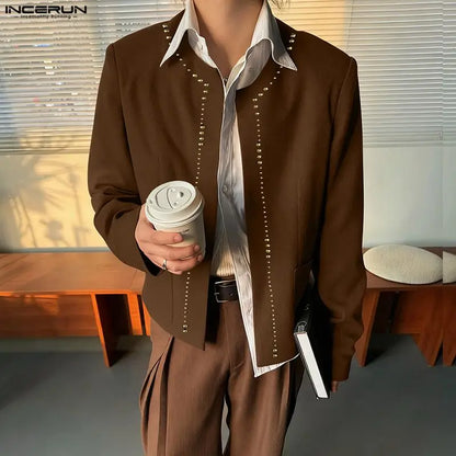 INCERUN Men's Solid Colour Open-Stitch Loose Jacket – Long Sleeve Casual Streetwear Coat | S–5XL