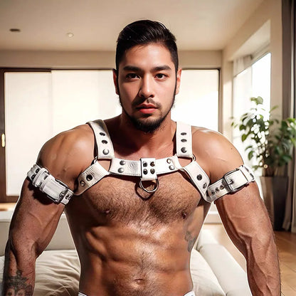 Chest Harness with Armband – 2 Colours | S–2XL | Genuine Leather & Metal