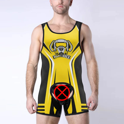 Dogs Play Open-Front Singlet Bodysuit – 10 Colours | XS–5XL | Polyester