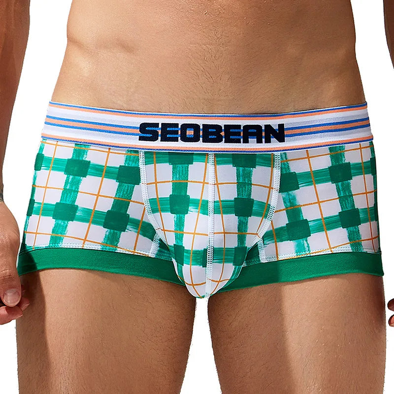 Low-Rise Plaid Boxer Brief – Green, Blue & Red | M–2XL | Polyester & Elastane