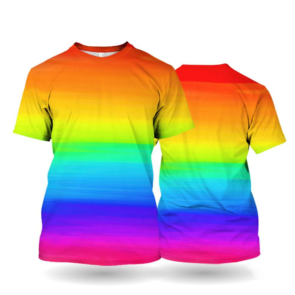 Rainbow Stripe 3D Print T-Shirt – Horzontal | S–5XL | Polyester