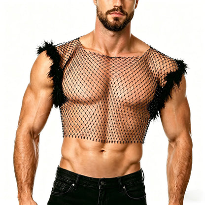 Rhinestone Fishnet Crop Top – Black & White | 3 Lengths | 100% Nylon