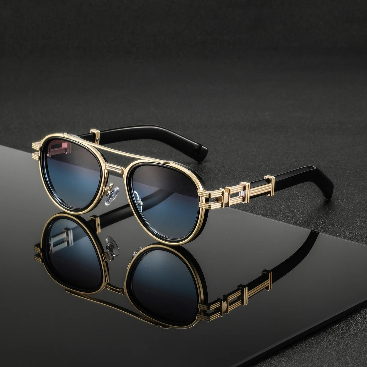 Retro Oval Sunglasses – Gradient Gray, Black, Brown & Blue | One Size | Stainless Steel