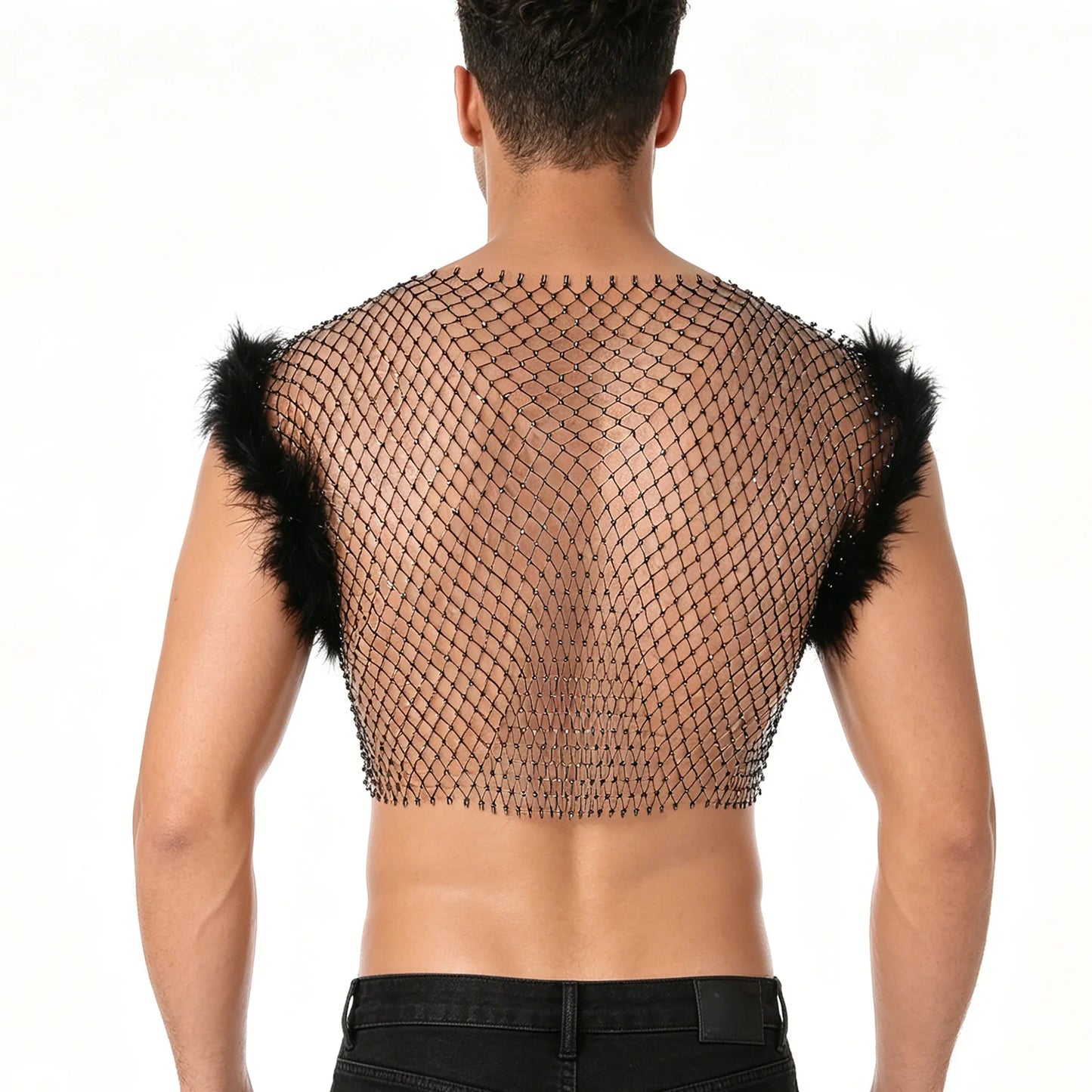 Rhinestone Fishnet Crop Top – Black & White | 3 Lengths | 100% Nylon