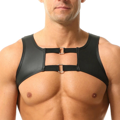 Elastic Faux Leather Chest Harness – Black | M & XL