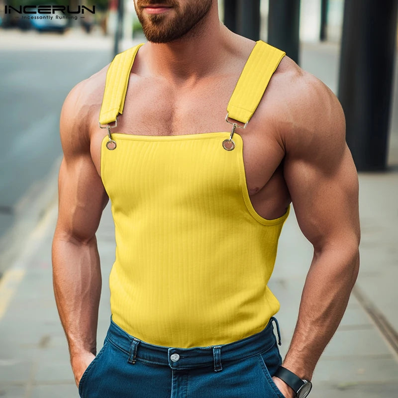 Incerun Ribbed Tank Top | Yellow, White & Black | S–3XL