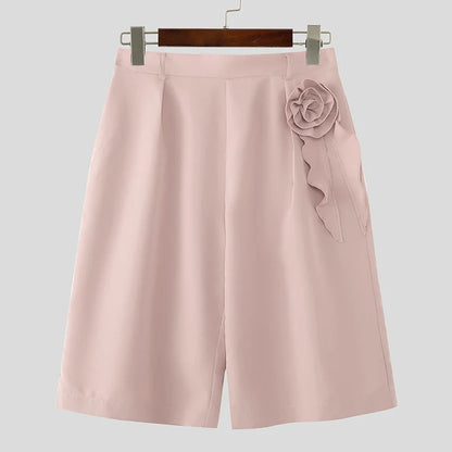 INCERUN Men's Flower Wide Leg Shorts – High Waist Baggy Streetwear | S–5XL