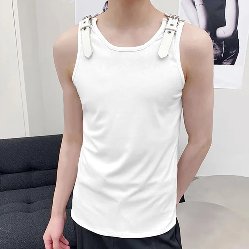 Incerun Buckle Strap Tank Top | Black & White | S–5XL