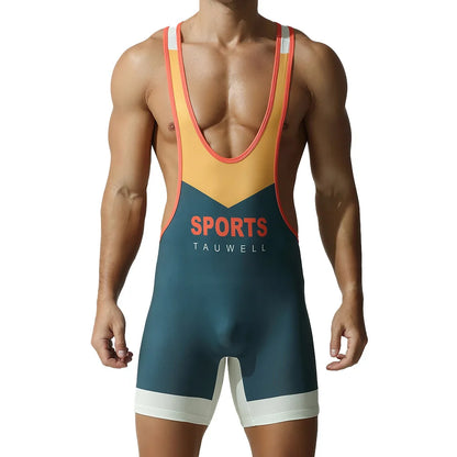 Wrestling Suit – Green, Black & Blue | M–2XL | Polyester & Lycra