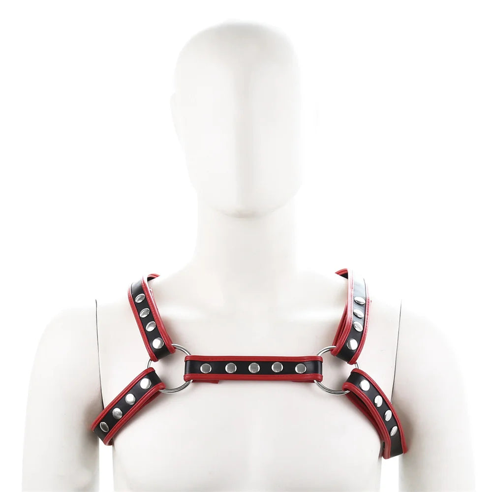 Chest Harness – Black & Red | One Size | Faux Leather