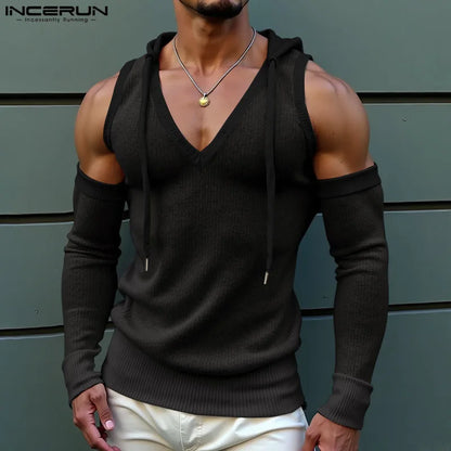 Incerun Hooded Tank Top with Detachable Sleeves