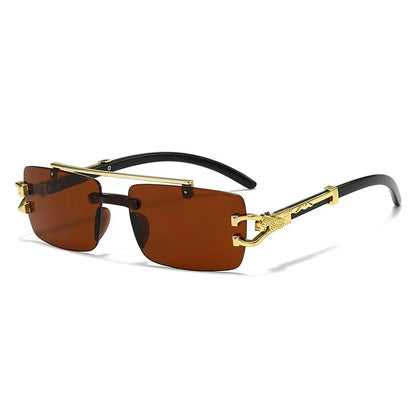 Double Beam Frameless Sunglasses – UV400 | 5 Colours | Leopard Detail