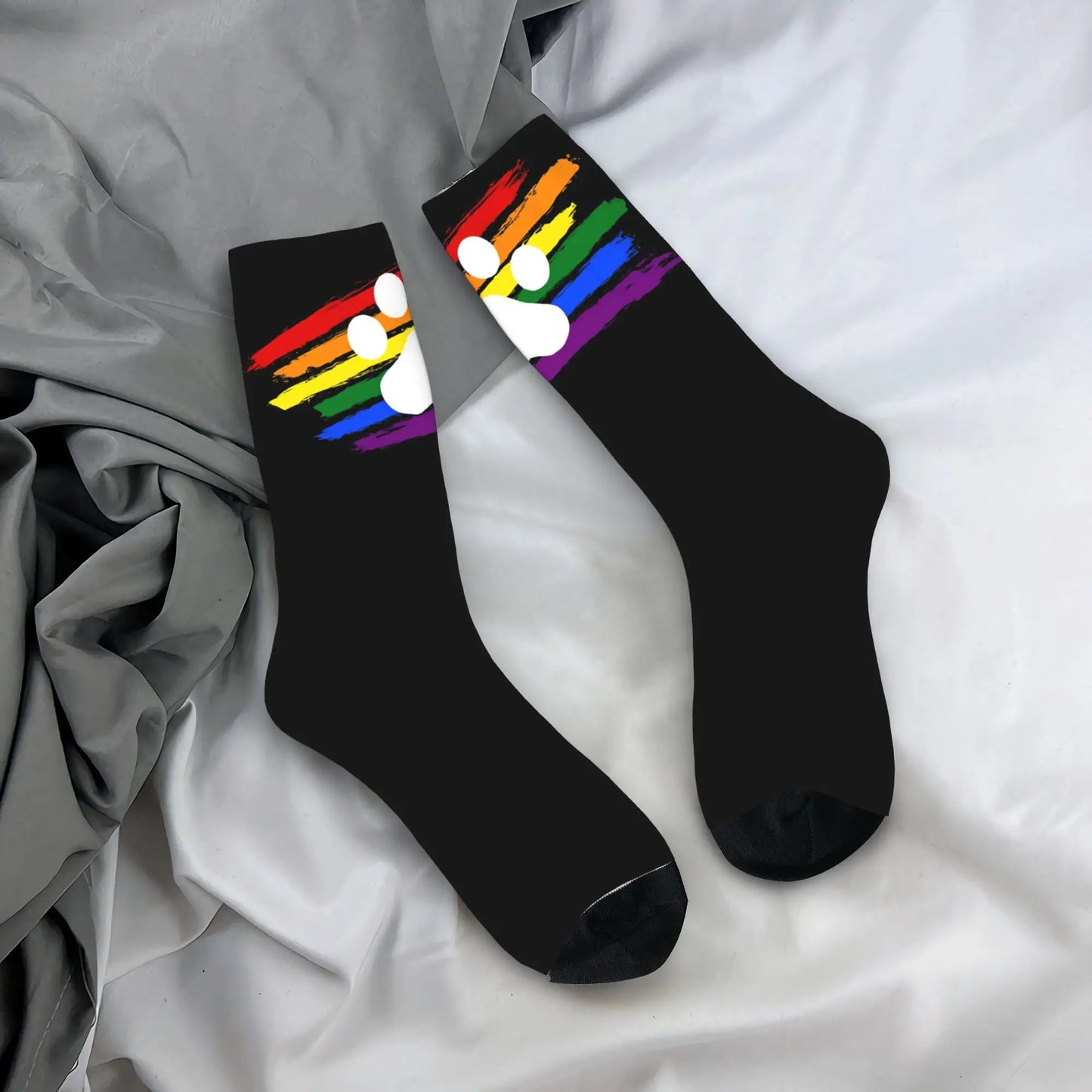 Puppy Paw Print Crew Socks – Black & White | One Size | Polyester