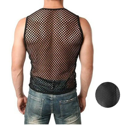 Mens Sexy Tanktop Transparant Mesh