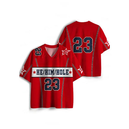 V-Neck Sport Jersey – He/Him/Hole Print | S–6XL | Polyester