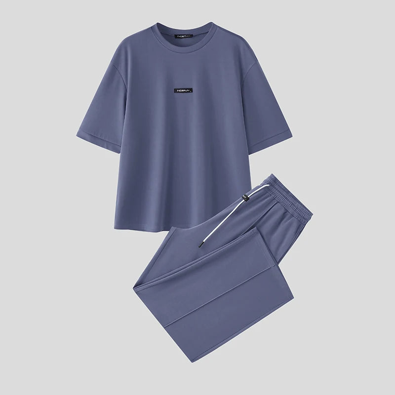 INCERUN Men's T-Shirt & Pants Set – Loose Fit Casual Co-ord | S–5XL