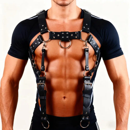 Body Harness with Connecting Straps to the Waist – Full Torso Bold Harness | Black