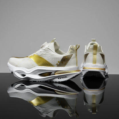 Air Cushion Running Sneaker | Breathable Mesh | White/Gold | EU 35–44
